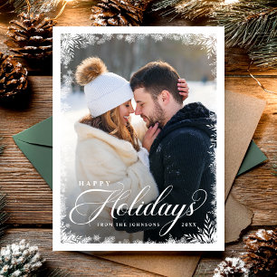 Elegant Winter Script Happy Holidays Photo Modern Holiday Postcard
