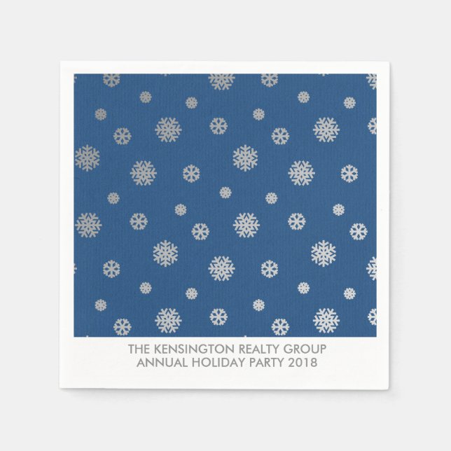 Elegant Winter Silver Blue Snowflakes Holiday Napkin (Front)