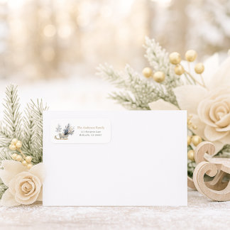 Elegant Winter Sleigh Floral Return Address