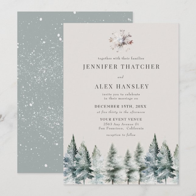 Elegant Winter Snow | Christmas Wedding Invitation (Front/Back)