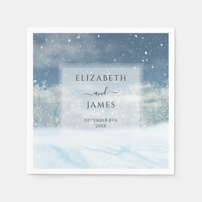 Elegant Winter Snow Forest Wedding Napkin (Front)