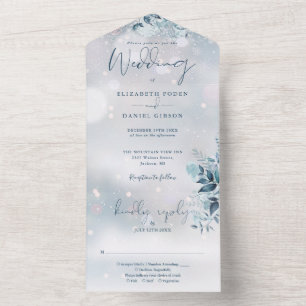Elegant Winter Snowflake Floral Wedding All In One Invitation