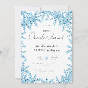 Elegant Winter Snowflake Onederland First Birthday Invitation