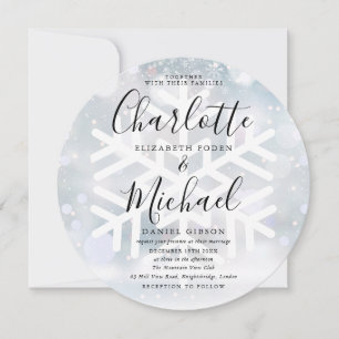 Elegant Winter Snowflakes Circular Wedding Invitation