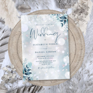 Elegant Winter Snowflakes Floral Wedding Invitation