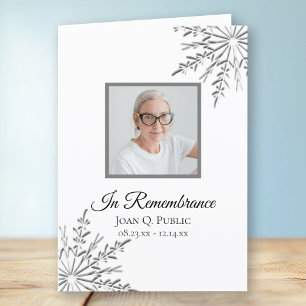 Elegant Winter Snowflakes Funeral Service Folded Programme