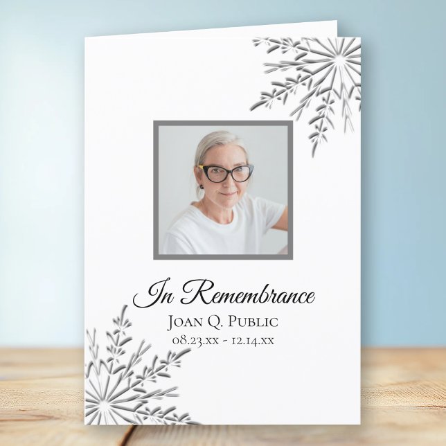Elegant Winter Snowflakes Funeral Service Folded Programme (Creator Uploaded)
