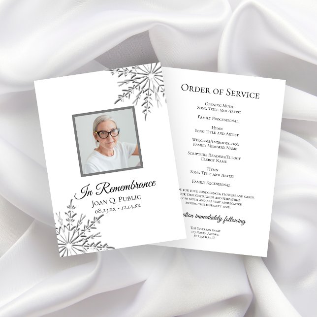 Elegant Winter Snowflakes Funeral Service Programme (Creator Uploaded)