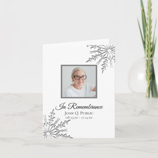 Elegant Winter Snowflakes Funeral Sympathy Thank You Card (Front)