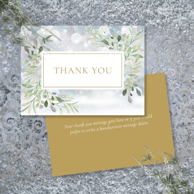 Elegant Winter Snowflakes Greenery Gold Thank You Card (Elegant Winter Snowflakes Greenery Gold Thank You Card)