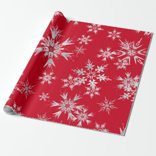 Elegant Winter Snowflakes   Red Background Wrapping Paper