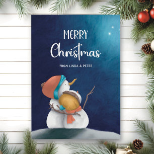 Elegant Winter Snowmen Couple Merry Christmas Holiday Card