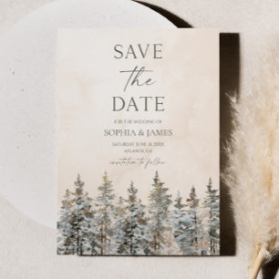 Elegant Winter Snowy Pine Tree Landscape Wedding Save The Date