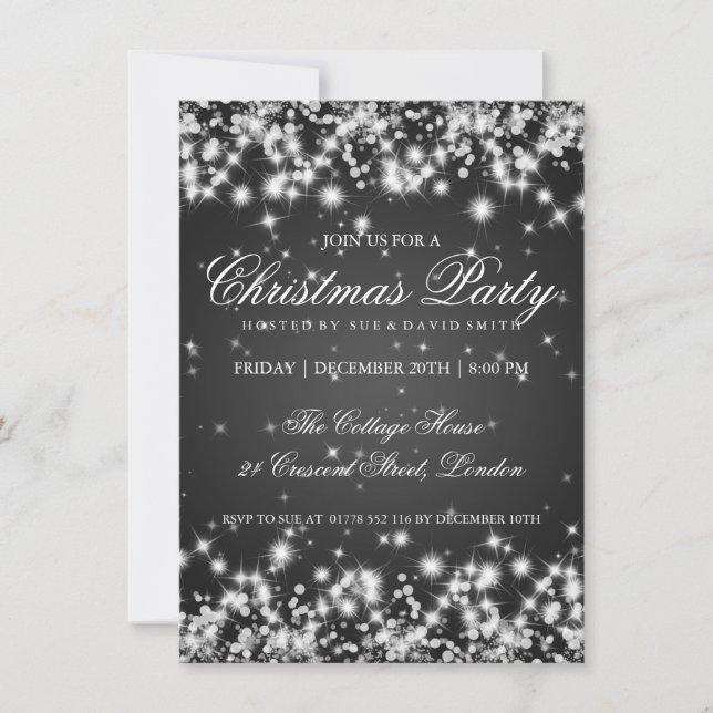 Elegant Winter Sparkle 2 Black Invitation (Front)
