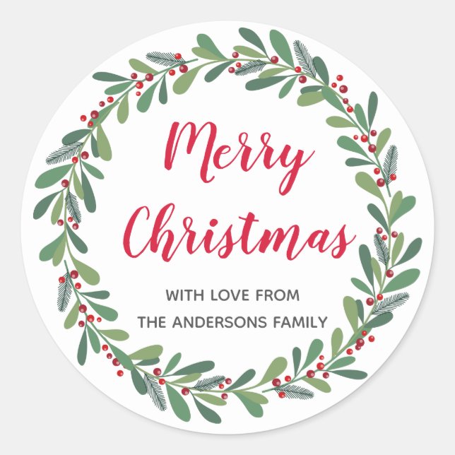 Elegant Winter Sprigs Christmas Holiday Classic Round Sticker (Front)