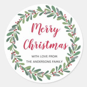 Elegant Winter Sprigs Christmas Holiday Classic Round Sticker