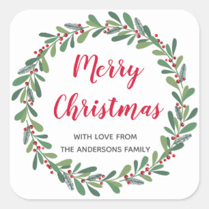 Elegant Winter Sprigs Christmas Holiday Square Sticker