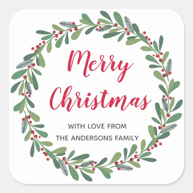 Elegant Winter Sprigs Christmas Holiday Square Sticker (Front)