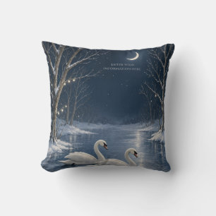 Elegant Winter Swan Christmas,Romantic Lake Scene Cushion