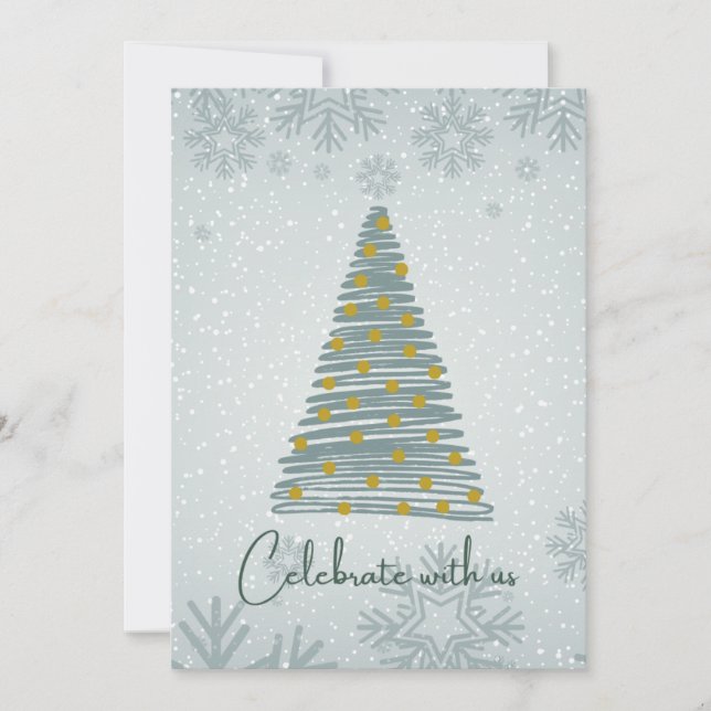 Elegant Winter themed Snow Xmas Tree Christmas Invitation (Front)