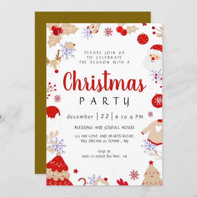 Elegant Winter Traditional Christmas Party Invitation (Front/Back)