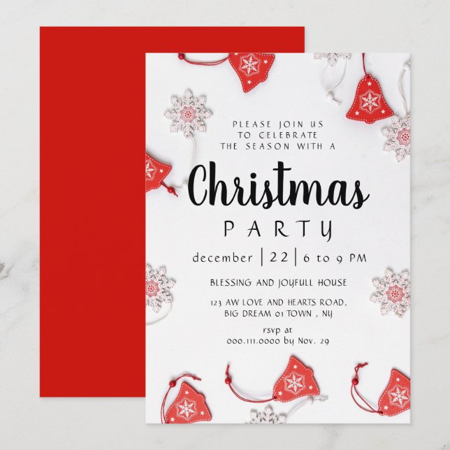 Elegant Winter Traditional Christmas Party Invitation (Front/Back)