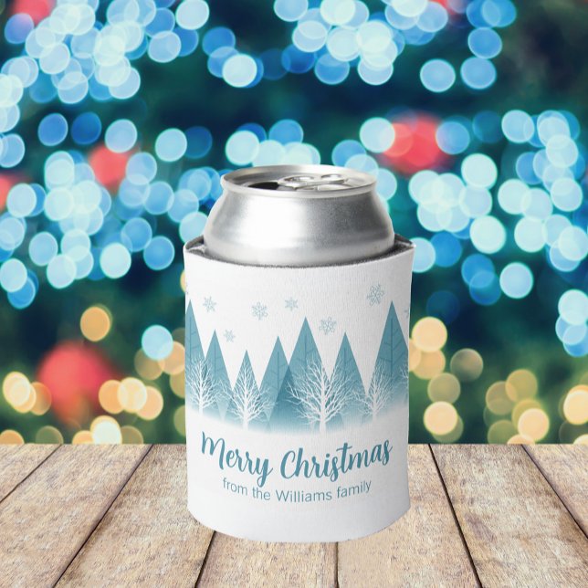 Elegant Winter Trees Custom Blue Christmas Party Can Cooler (Creator Uploaded)