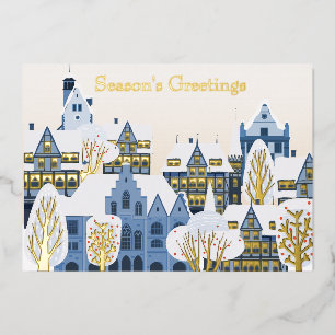 Elegant Winter Village Business Christmas Gold Foil Holiday Card