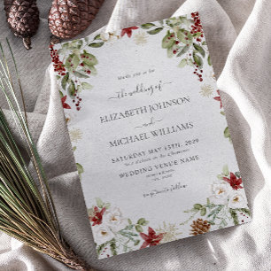 Elegant Winter Watercolor Botanical Script Wedding Invitation