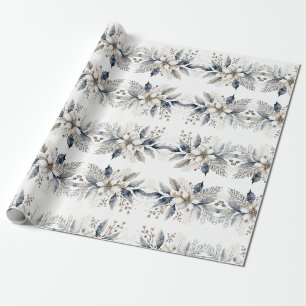 Elegant Winter Watercolor Floral Christmas Wrapping Paper