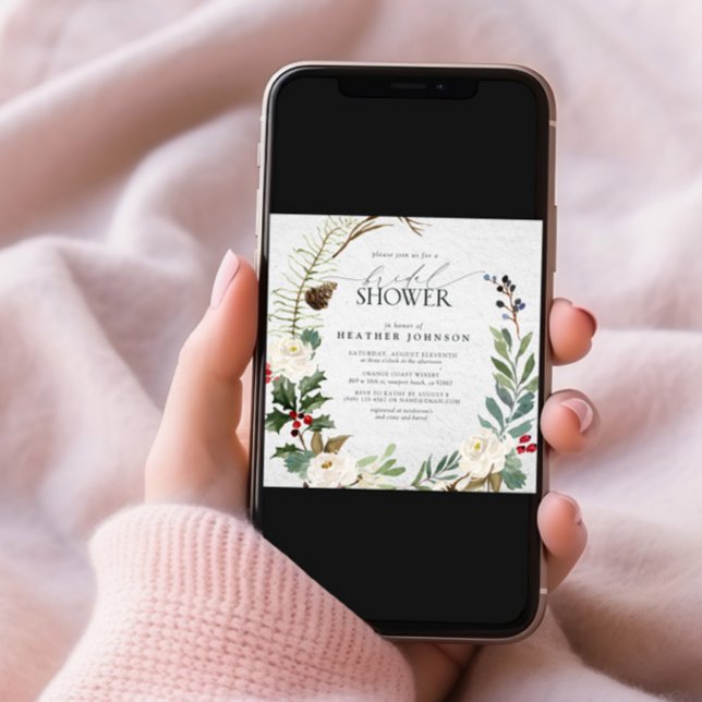 Elegant Winter Watercolor Greenery Bridal Shower Invitation (Creator Uploaded)