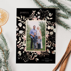 Elegant Winter Watercolor Greenery Photo Foil Holiday Card