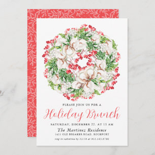 Elegant Winter Watercolor Wreath Holiday Brunch Invitation