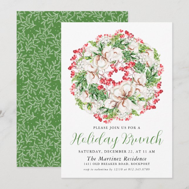 Elegant Winter Watercolor Wreath Holiday Brunch Invitation (Front/Back)