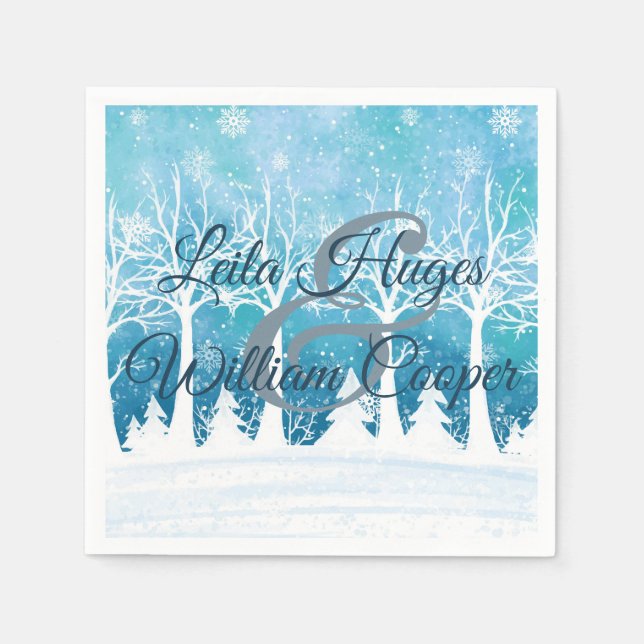 Elegant Winter Wedding Blue Napkin (Front)