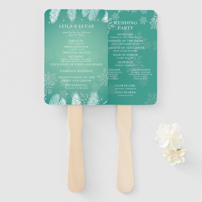 Elegant Winter Wedding Ceremony Program Hand Fan (Front and Back)