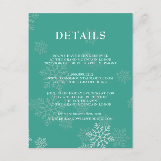 Elegant Winter Wedding details Enclosure Card (Front)