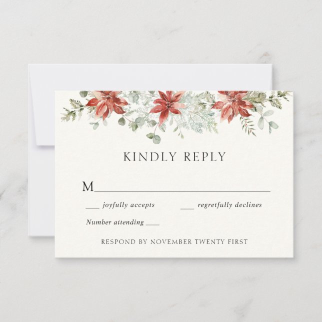 Elegant Winter Wedding Greenery Response Card (Front)