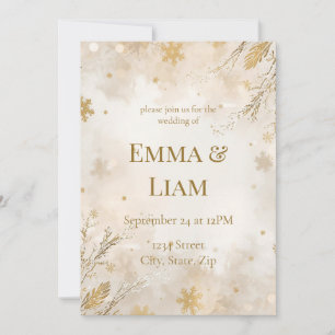 Elegant Winter Wedding Invitation   Ivory & Gold
