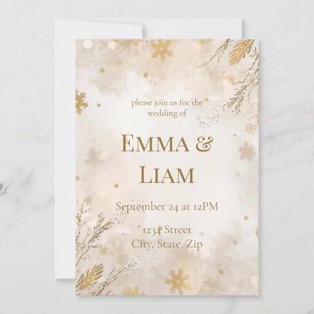 Elegant Winter Wedding Invitation | Ivory & Gold