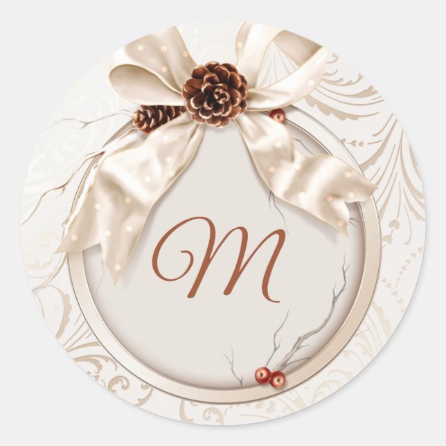 Elegant Winter Wedding Monogram Sticker (Front)