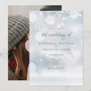 Elegant Winter Wedding Photo First Snowflakes Invitation