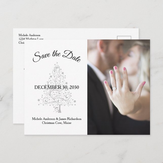 Elegant Winter Wedding Photo Save The Date Announcement Postcard (Front/Back)