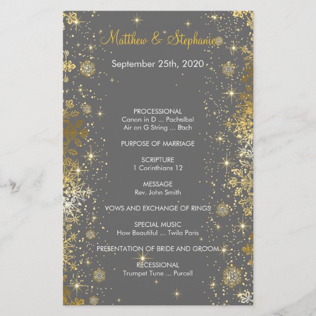 elegant winter Wedding Program Flyer 5.5" x 8.5" (Front)