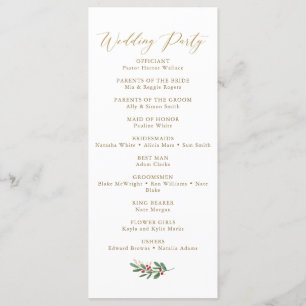 Elegant Winter Wedding Program Menu
