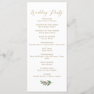 Elegant Winter Wedding Program Menu