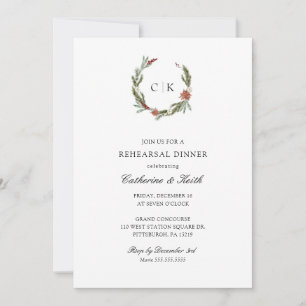 Elegant Winter Wedding Rehearsal Dinner Invitation