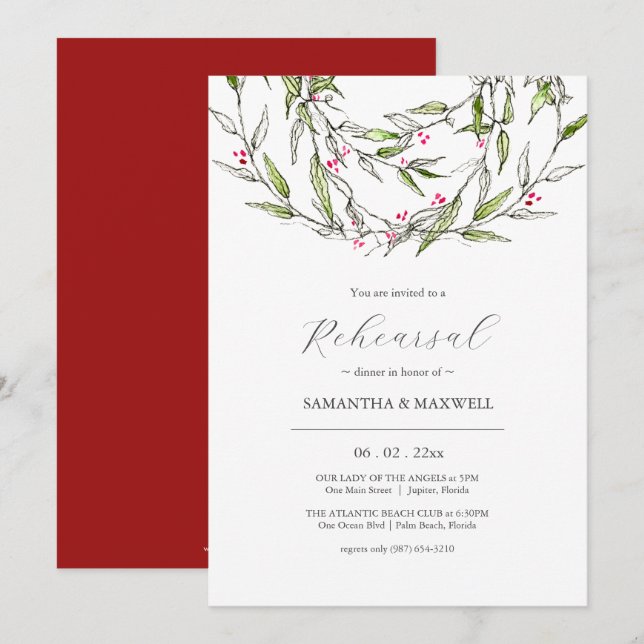 Elegant Winter Wedding Rehearsal Dinner Invitation (Front/Back)