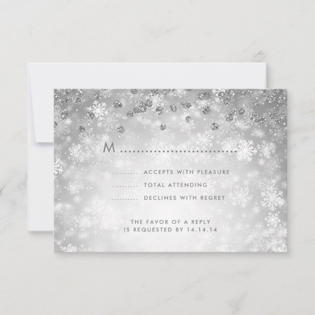 Elegant Winter Wedding RSVP Glitter Silver  Card (Front)