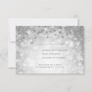 Elegant Winter Wedding RSVP Glitter Silver Card